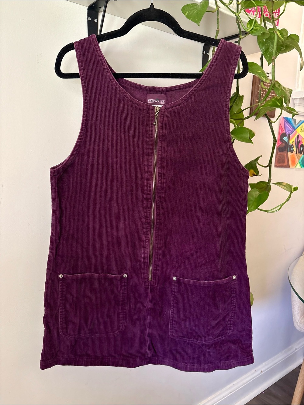 Cabin Creek Plum Corduroy Zip-Front Pinafore